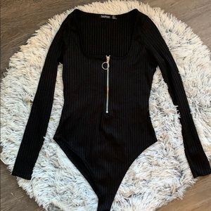 Ribbed Body Suit with Zipper